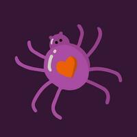 Vector isolated cute spider with heart picture illustration in cartoon style