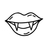 mano dibujado diseño de labios con colmillos en garabatear estilo vector