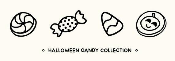 Collection of hand drawn candies in doodle style. Traditional halloween elements vector