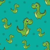 Seamless Cute Green Baby Dinossaur Pattern vector