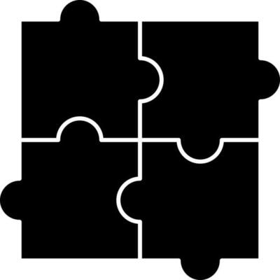 Black and White jigsaw puzzle in flat style. Glyph icon or symbol.