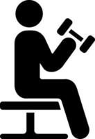 Man sitting on seat with lifting dumbbell icon. vector