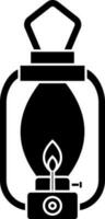 Black and White illuminated lantern icon. vector