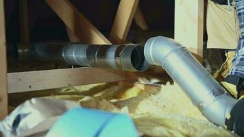 Assembly Air Ventilation Pipes on an Attic. Air Quality System Building. video