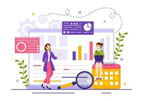 Market Research and Analysis Vector Illustration with Team Management and Analytics for Making Data Statistics in Flat Cartoon Hand Drawn Templates