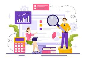 Market Research and Analysis Vector Illustration with Team Management and Analytics for Making Data Statistics in Flat Cartoon Hand Drawn Templates