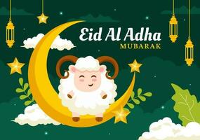 contento eid Alabama adha Mubarak vector ilustración de musulmanes celebracion con sacrificatorio animales cabra y vaca en plano dibujos animados mano dibujado plantillas