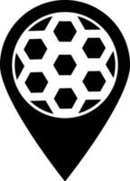 plano estilo icono de fútbol partido ubicación en negro y blanco color. vector