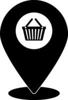 Black and White shopping basket in map pointer. vector