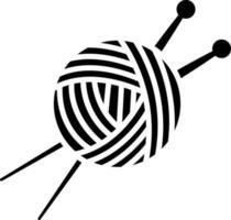 Woolen ball with knitting needles glyph icon or symbol. vector