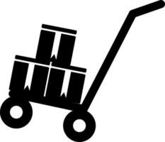 Black and White gift boxes on trolley. Glyph icon or symbol. vector