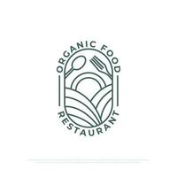 orgánico comida logo diseño vector con línea Arte estilo, naturaleza sano comida y bebidas logo inspiración