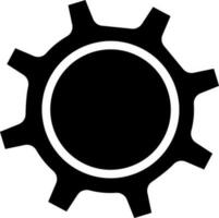 glifo icono o símbolo de rueda dentada en negro y blanco color. vector