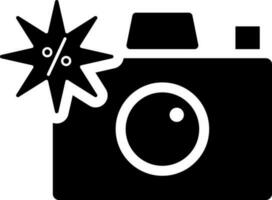 Camera discount icon in Black and White color. vector