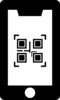 Qr code scanner in smartphone glyph icon. vector