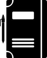 Book with pen glyph icon or symbol. vector