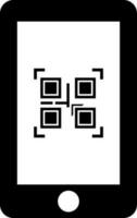 Qr code scanner in smartphone glyph icon. vector