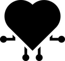 corazón forma robot icono en negro color. vector