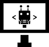 Robot programming or software updating in computer icon. vector