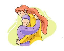 vector illustration mother and son hugging each other flat doodle style