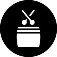 Black and White drum with stick icon in flat style. vector