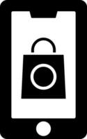 Online shopping app in smartphone glyph icon. vector