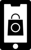 Online shopping app in smartphone glyph icon. vector