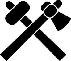 Icon or symbol of axe and hammer in flat style. vector