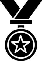 Star medal with ribbon glyph icon or symbol. vector