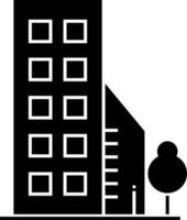 negro y blanco edificio icono en plano estilo. vector