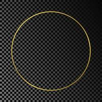 Gold glowing circle frame isolated on dark background. Shiny frame with glowing effects. Vector illustration.