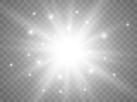 Sunlight on a background. Isolated white rays of light. Vector illustration