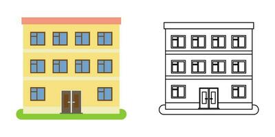 House front view in flat and line style on white background. Isolated cottage and real estate building facade. Vector illustration