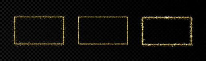 Shiny frames with glowing effects. Set of three glitter gold rectangular frames vector