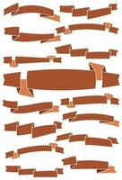 Set of fifteen brown cartoon ribbons and banners for web design. Great design element isolated on white background. Vector illustration.