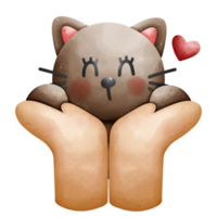 gato en dos manos acuarela elemento png