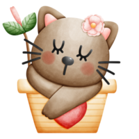 Cat in a plant pot watercolor element png