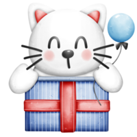 gato en un regalo caja acuarela elemento png