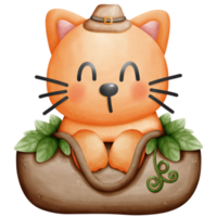 Cat in plant bag watercolor element png