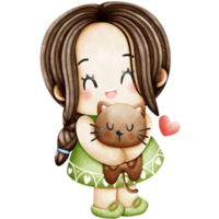 Cat with girl watercolor element png