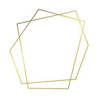 Gold geometric polygonal frame with shining effects isolated on white background. Empty glowing art deco backdrop. Vector illustration.