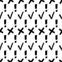 Seamless pattern with hand drawn check, cross and exclamation mark symbols. Black sketch cross symbol on white background. Vector illustration