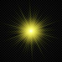 Light effect of lens flares. Yellow glowing lights starburst effects with sparkles vector