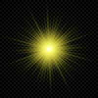 Light effect of lens flares. Yellow glowing lights starburst effects with sparkles vector