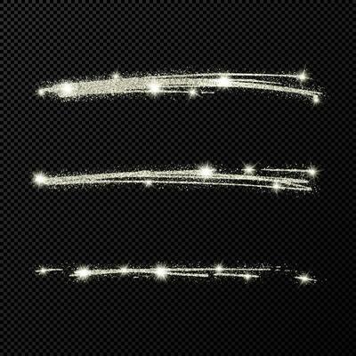 Abstract shiny confetti glittering waves. Set of three hand drawn brush silver strokes on black