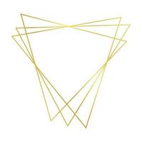 Gold geometric polygonal frame with shining effects isolated on white background. Empty glowing art deco backdrop. Vector illustration.