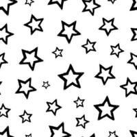 Seamless background of doodle stars. Black hand drawn stars on white background. Vector illustration