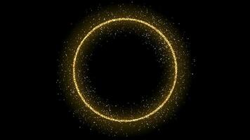 Golden circle frame with glitter, sparkles and flares on dark background. Empty luxury backdrop. Vector illustration