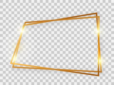 Double gold shiny trapezoid frame with glowing effects and shadows vector