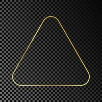 Gold glowing rounded triangle frame isolated on dark vector